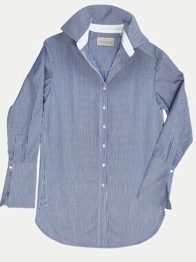 Classic Six Donna button-down shirt in blue & white stripe - 8